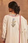 Shop_Sue Mue_White Mul, Slub Cotton Notched Embroidered Kurta Set  _Online_at_Aza_Fashions