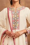 Sue Mue_White Mul, Slub Cotton Notched Embroidered Kurta Set  _at_Aza_Fashions
