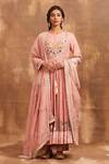 Buy_Sue Mue_Pink Mul Round Embroidered Anarkali Set_at_Aza_Fashions
