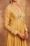 Buy_Sue Mue_Yellow Crepe, Lycra, Mul V Neck Embroidered Anarkali Set _Online_at_Aza_Fashions
