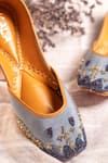 Kala_Blue Bead And Silver Zari Work Alishan Floral Embroidered Juttis _Online_at_Aza_Fashions