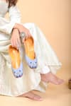 Shop_Kala_Blue Bead And Silver Zari Work Alishan Floral Embroidered Juttis _at_Aza_Fashions