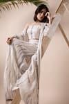 Shop_Your Silq_White Satin Chiffon Geometric Cape Open Elton And Flared Pant Set  _at_Aza_Fashions