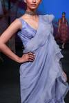 Jade by Monica and Karishma_Blue Chiffon Pre-draped Ruffle Saree With Blouse_Online_at_Aza_Fashions