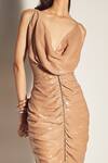 Sameer Madan_Beige Faux Patent Fringe And Metal Chain Lining Cotton, Sequins Bodycon Dress _Online_at_Aza_Fashions