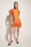 Buy_Sameer Madan_Orange Jersey, Stretch Net And Organza Round Ruched Bodycon Dress _at_Aza_Fashions