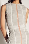 Sameer Madan_Grey Stretch Net And Jersey Round Ruched Bodycon Dress _Online_at_Aza_Fashions