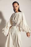 Buy_Sameer Madan_White Cotton Satin Fringe Round Embellished Bodysuit  _at_Aza_Fashions