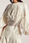 Sameer Madan_White Cotton Satin Fringe Round Embellished Bodysuit  _Online_at_Aza_Fashions