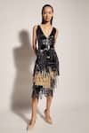 Buy_Sameer Madan_Black Layered Fringe Skirt  _at_Aza_Fashions