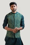 Buy Green Bam Silk Embroidered Nehru Jacket For Men by Smriti by Anju ...