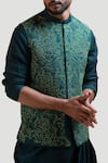 Shop_Smriti By Anju Agarwal_Green Bam Silk Embroidered Nehru Jacket _Online_at_Aza_Fashions