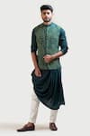 Buy_Smriti by Anju Agarwal_Green Bam Silk Pant Malai Cotton Draped Kurta With Nehru Jacket And _at_Aza_Fashions