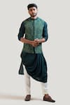 Smriti by Anju Agarwal_Green Bam Silk Pant Malai Cotton Draped Kurta With Nehru Jacket And _Online_at_Aza_Fashions