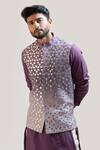 Shop_Smriti by Anju Agarwal_Purple Bam Silk Applique Nehru Jacket_Online_at_Aza_Fashions