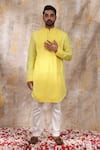 Smriti by Anju Agarwal_Yellow Jacket And Kurta Silk Embroidered Chikankari Dyutit Nehru With Set _Online_at_Aza_Fashions