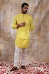 Buy_Smriti by Anju Agarwal_Yellow Jacket And Kurta Silk Embroidered Chikankari Dyutit Nehru With Set _at_Aza_Fashions