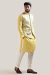 Buy_Smriti By Anju Agarwal_Yellow Jacket Bam Silk Kurta Silk Pant Malai Nehru And Set _at_Aza_Fashions