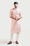 Buy_Smriti By Anju Agarwal_Peach Kurta Bam Silk Pant Malai Cotton Embroidered And_at_Aza_Fashions