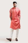 Buy_Smriti by Anju Agarwal_Red Kurta Linen Satin Pant Malai Cotton Embroidered And_at_Aza_Fashions