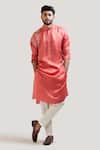 Smriti by Anju Agarwal_Red Kurta Linen Satin Pant Malai Cotton Embroidered And_Online_at_Aza_Fashions