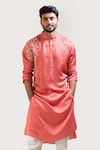 Buy_Smriti by Anju Agarwal_Red Kurta Linen Satin Pant Malai Cotton Embroidered And_Online_at_Aza_Fashions
