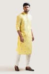 Buy_Smriti by Anju Agarwal_Yellow Kurta Silk Pant Malai Embroidered And _at_Aza_Fashions