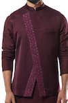 Shop_Smriti By Anju Agarwal_Maroon Linen Satin Overlap Nehru Jacket _Online_at_Aza_Fashions