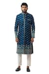 Buy_Smriti By Anju Agarwal_Blue Kurta And Pajama Cotton , Sherwani Bam Embroidered Set_at_Aza_Fashions