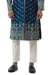 Buy_Smriti By Anju Agarwal_Blue Kurta And Pajama Cotton , Sherwani Bam Embroidered Set_Online_at_Aza_Fashions