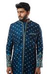 Shop_Smriti By Anju Agarwal_Blue Kurta And Pajama Cotton , Sherwani Bam Embroidered Set_Online_at_Aza_Fashions