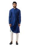 Buy_Smriti by Anju Agarwal_Blue Kurta Bam Silk Draped And Pant Set _at_Aza_Fashions
