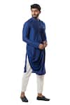 Smriti by Anju Agarwal_Blue Kurta Bam Silk Draped And Pant Set _Online_at_Aza_Fashions