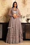 Shop_COUTURE BY NIHARIKA_Purple Organza Scoop Neck Embroidered Lehenga Set  _at_Aza_Fashions