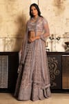 Buy_COUTURE BY NIHARIKA_Purple Organza Scoop Neck Embroidered Lehenga Set  _at_Aza_Fashions