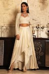 Buy_COUTURE BY NIHARIKA_White Pure Satin Bustier Sweetheart Neck Embroidered Skirt Set With Jacket _at_Aza_Fashions