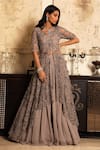 Buy_Couture By Niharika_Pink Chiffon V Neck Embroidered Kurta Lehenga Set _at_Aza_Fashions