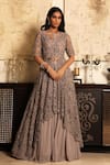 Shop_Couture By Niharika_Pink Chiffon V Neck Embroidered Kurta Lehenga Set _at_Aza_Fashions