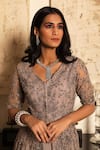 Couture By Niharika_Pink Chiffon V Neck Embroidered Kurta Lehenga Set _Online_at_Aza_Fashions