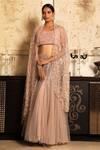 Shop_COUTURE BY NIHARIKA_Pink Organza Scoop Neck Embroidered Lehenga Set _at_Aza_Fashions