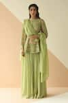 Buy_Ease_Green Pure Crepe Embroidery Round Kurta Sharara Set  _at_Aza_Fashions