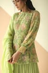 Shop_Ease_Green Pure Crepe Embroidery Round Kurta Sharara Set  _Online_at_Aza_Fashions