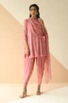 Buy_Ease_Pink Crepe Embroidery Round Kurta And Dhoti Pant Set  _at_Aza_Fashions