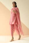 Ease_Pink Crepe Embroidery Round Kurta And Dhoti Pant Set  _Online_at_Aza_Fashions