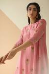 Shop_Ease_Pink Crepe Embroidery Round Kurta And Dhoti Pant Set  _Online_at_Aza_Fashions