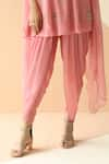 Ease_Pink Crepe Embroidery Round Kurta And Dhoti Pant Set  _at_Aza_Fashions