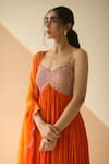 Ease_Orange Crepe Embroidery V Neck Anarkali With Dupatta  _Online_at_Aza_Fashions