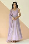 Buy_EASE_Purple Georgette, Viscose Organza V Neck Embroidered Anarkali With Dupatta_at_Aza_Fashions