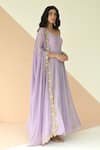 EASE_Purple Georgette, Viscose Organza V Neck Embroidered Anarkali With Dupatta_Online_at_Aza_Fashions
