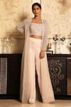 Buy_COUTURE BY NIHARIKA_Peach Organza Bustier Square Embroidered Pant Set With Jacket  _at_Aza_Fashions